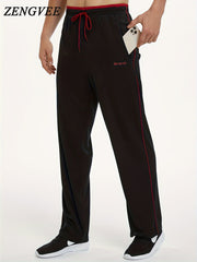 ZENGVEE Men's Stretch Pants Zip Pockets Breathable Trousers