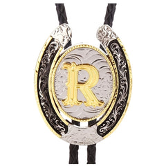 Western Cowboy Zinc Alloy BOLO Tie Round Natural Letter R Tie
