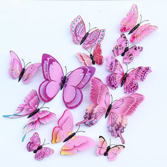 12pcs 3D Double Layer Butterfly Stickers Refrigerator Self-adhesive Magnet