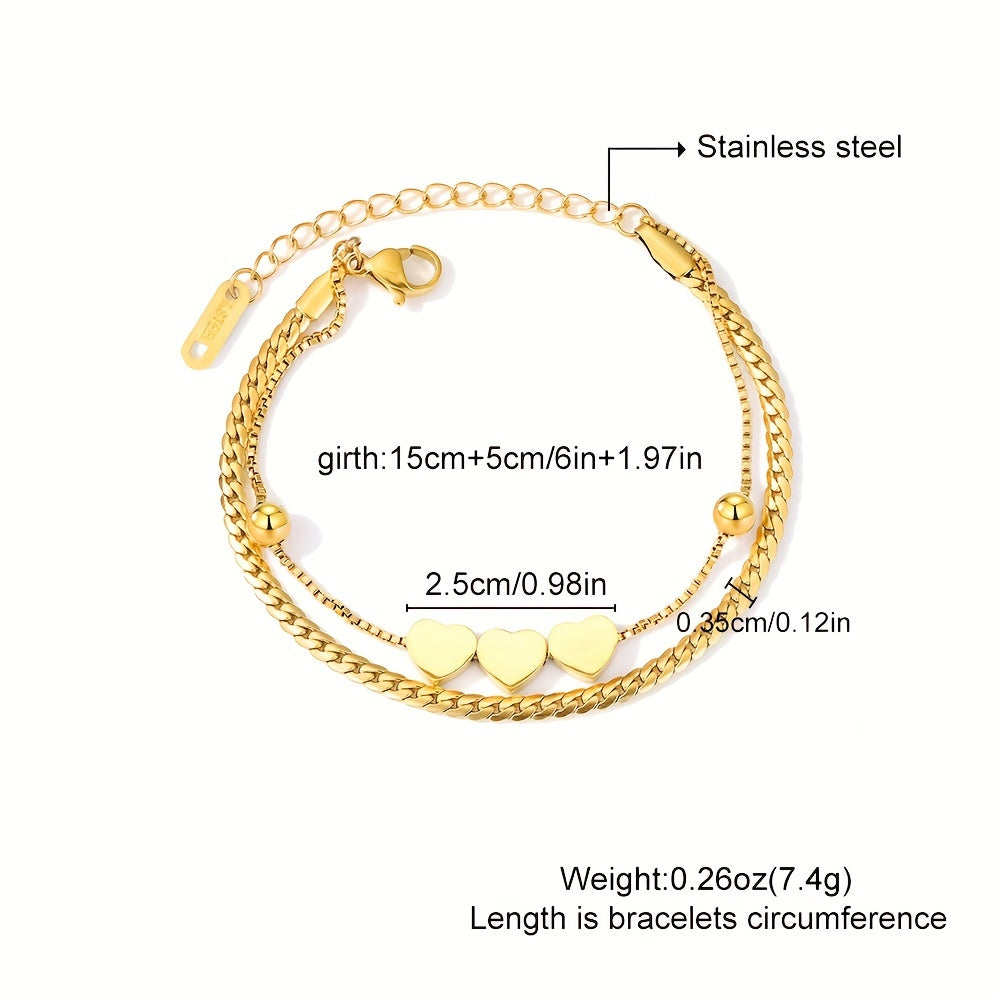 Heart Shape Adjustable Chain Bracelet Stainless Steel Hand Chain for Women