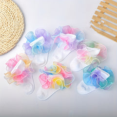 3 Pairs Baby Girls Rainbow Lace Ruffled Socks Breathable Comfy Socks