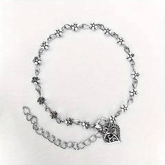 Heart Shape Pendant Beaded Anklet with Flower Beads Boho Style