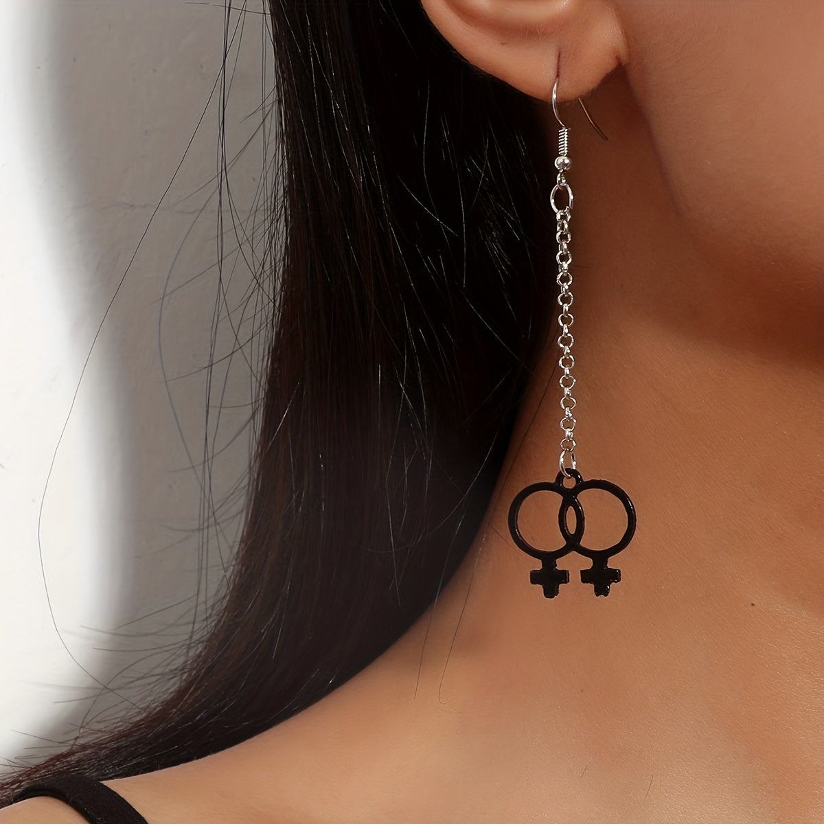 Girl Symbol Long Chain Dangle Earrings Minimalist Style Alloy Jewelry Gift