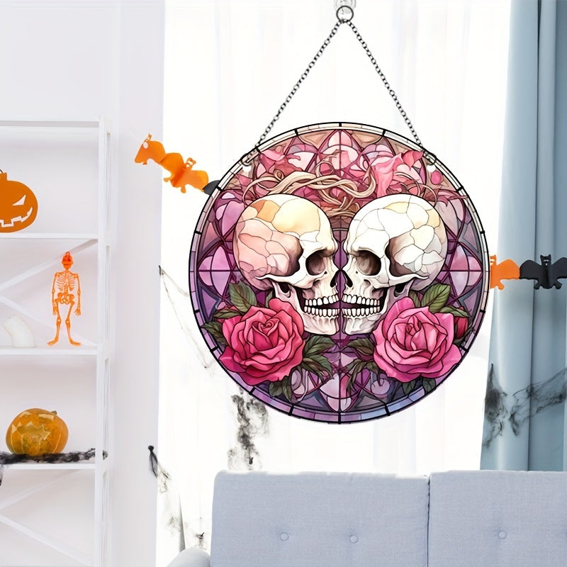 Halloween Acrylic Rose Couple Skull Window Decoration