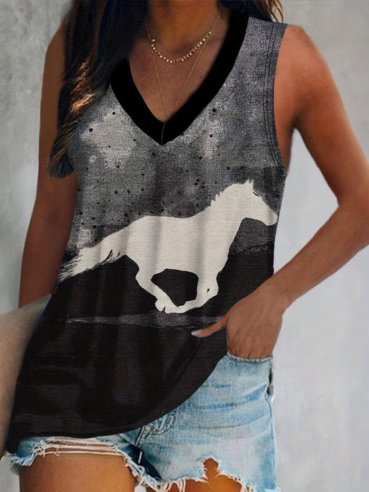  Colorblock Horse Print Tank Top