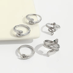 Vintage Snake Series Rhinestone Inlaid Women's Ring Set