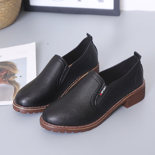 Women's Faux Leather Loafers Chunky Heeled Shoes