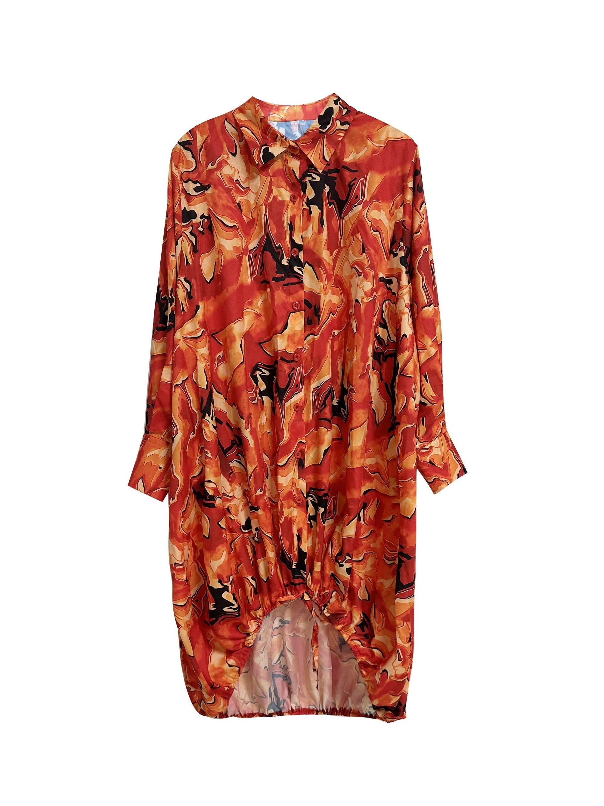 Women's Plus Marble Print Button Up Collar Dress