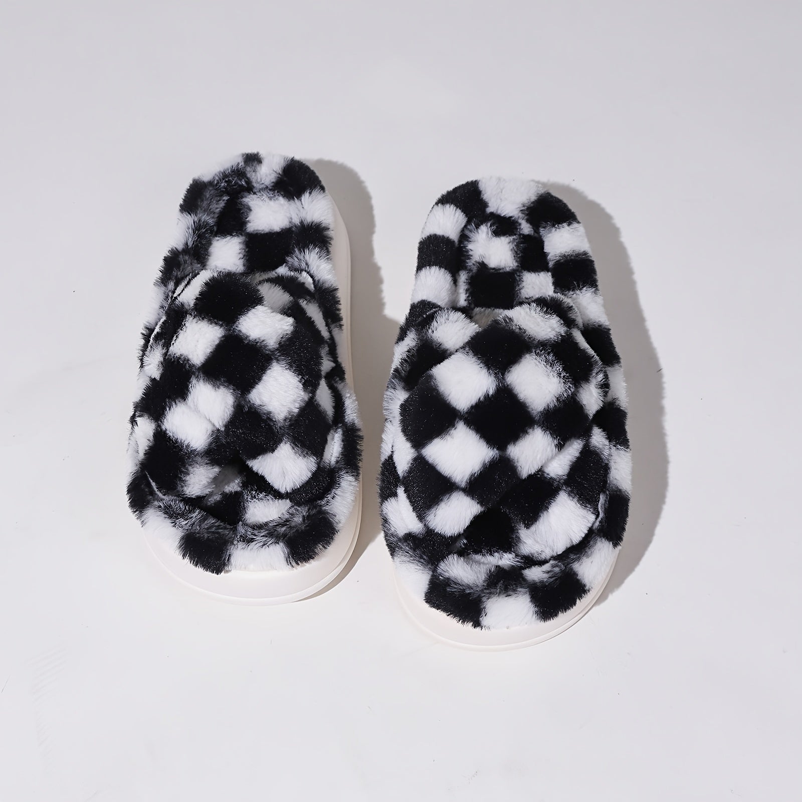 Plaid Pattern Fuzzy Slippers Slide Sandals