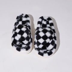 Plaid Pattern Fuzzy Slippers Slide Sandals
