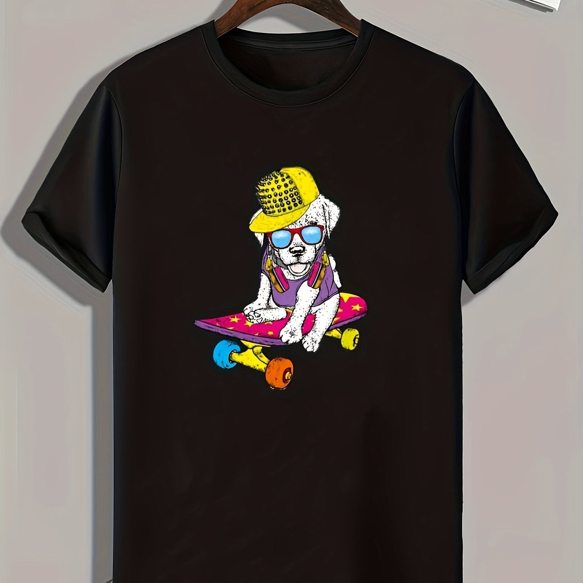 Dog Skateboard Print Men's Graphic T-shirt for Summer