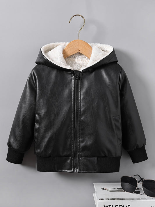 Baby Boys PU Leather Fleece-Lined Jacket