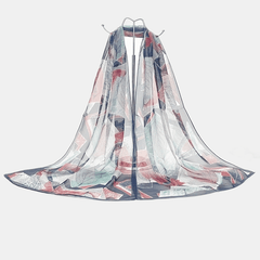 Vintage Leaf Print Chiffon Scarf Thin Gauze Shawl