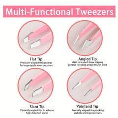 Eyebrow Tweezers 4 Pcs Stainless Steel Eye Brow Clips For Women Pink