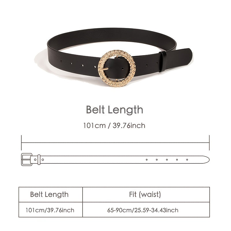 Women Jeans Belt PU Leather Round Leaf Buckle For Pants Dress Waist Belt