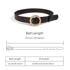 Women Jeans Belt PU Leather Round Leaf Buckle For Pants Dress Waist Belt