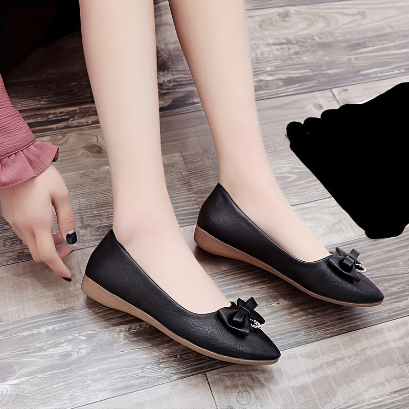 Women's Bowknot Flat Shoes Pointed Toe Slip On Ballet Flats
