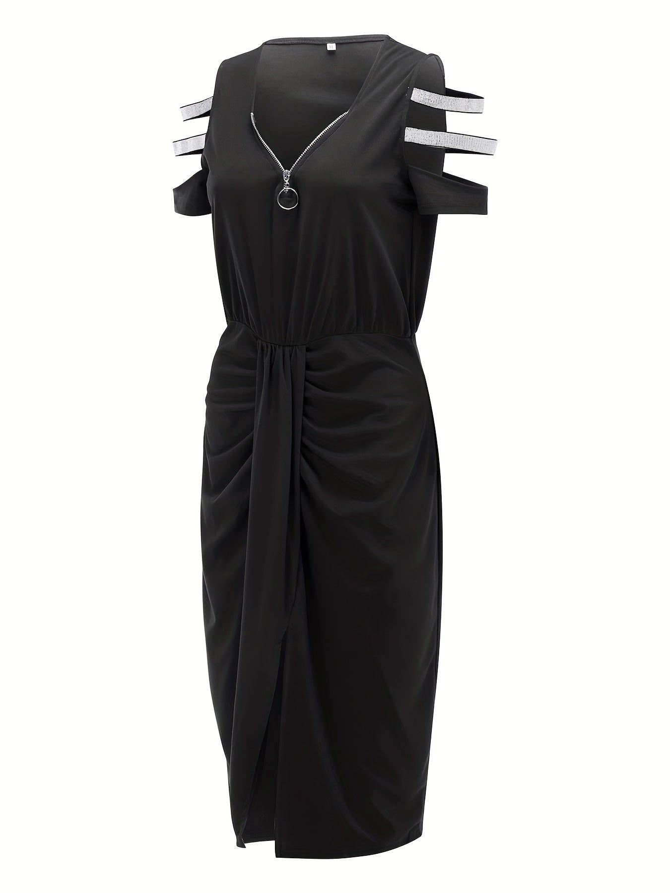 Solid Cut Out Dress Zipper Ruched Bodycon Summer Dress Women's Clothing