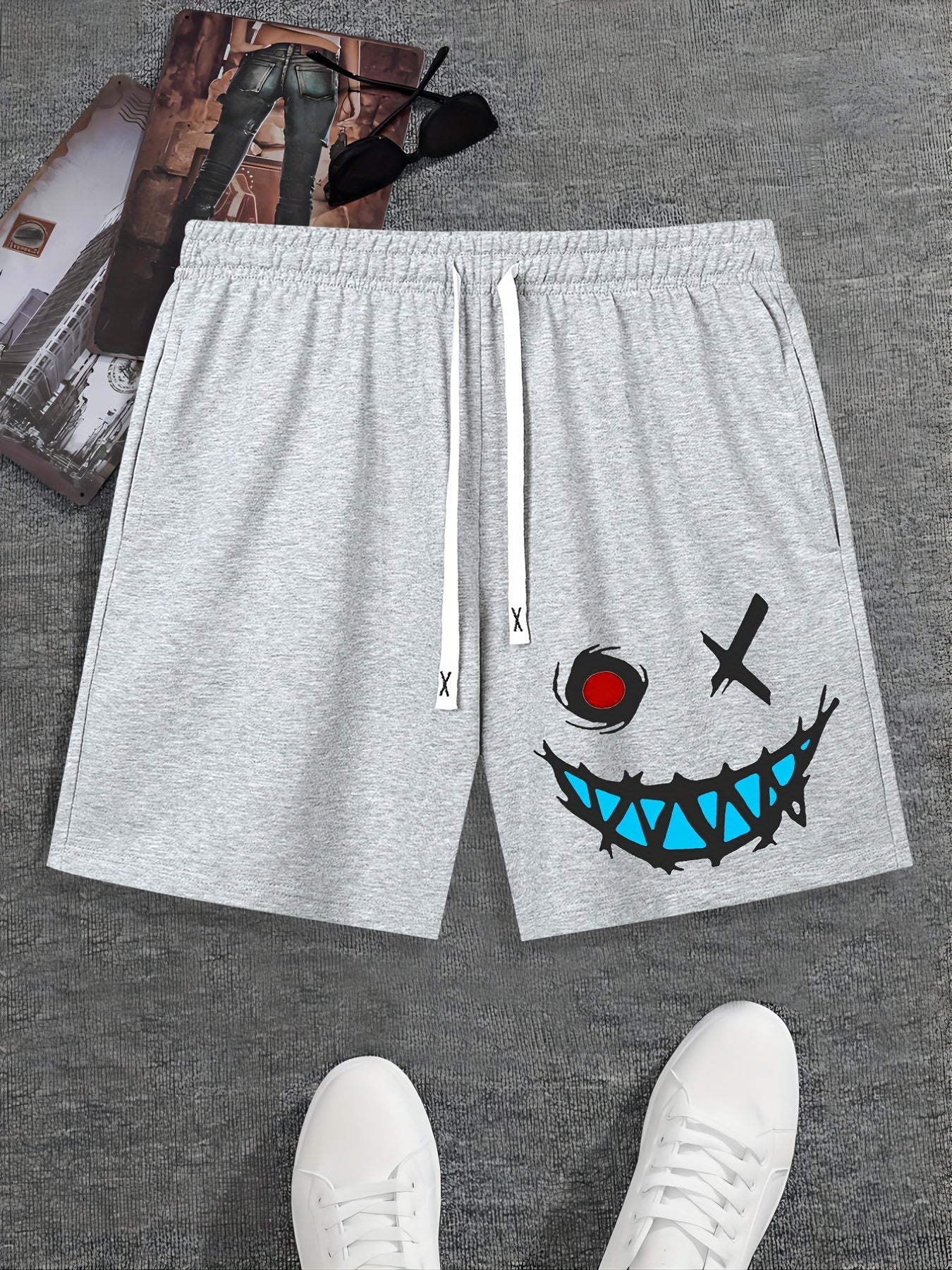 Smile Print Men's Activewear Drawstring Shorts