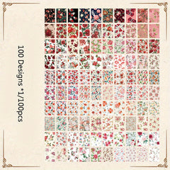 100 Sheets Garden Handbook Material Book Retro Flower Stickers