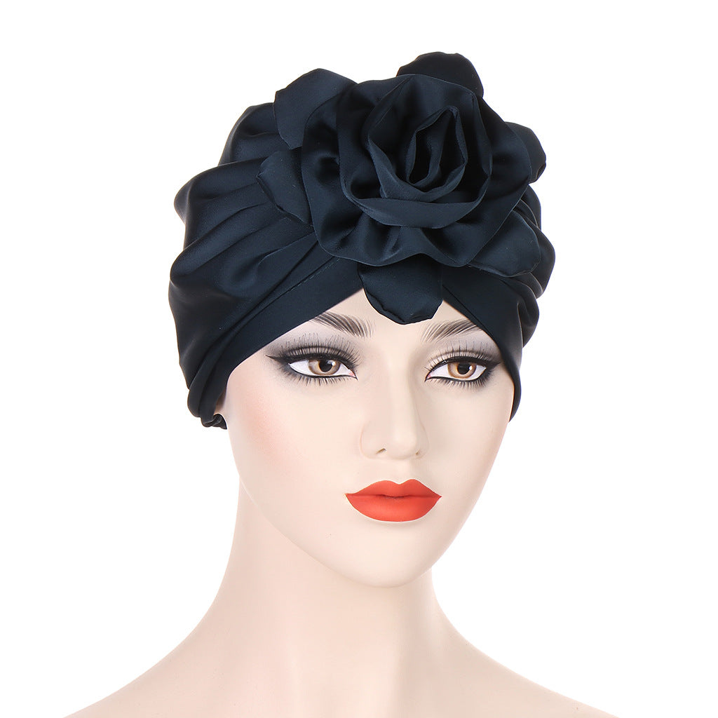 Satin Flower Turban Cap Hijab Head Wrap Head Scarf Beanie Chemo Hats