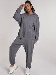  Hooded Sweatshirt & Joggers Set Solid Long Sleeve Outfits