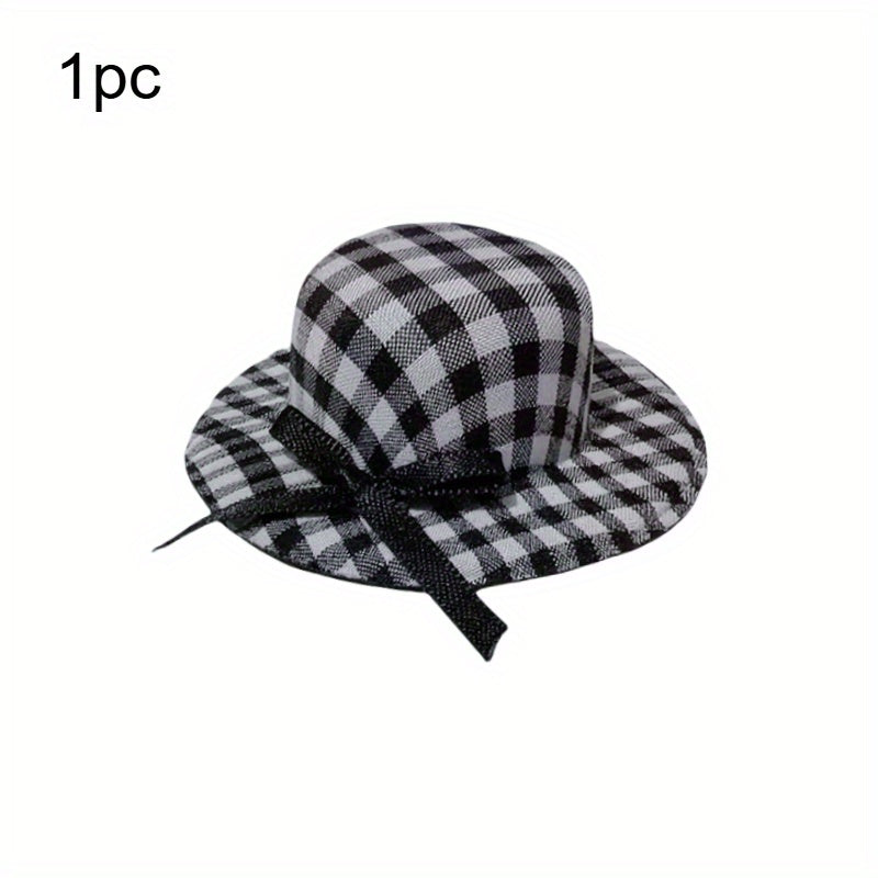 3pcs Grid Bow Hat Small Top Hat with Bow DIY Craft Doll Accessories