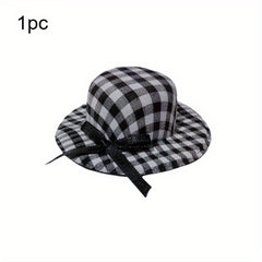 3pcs Grid Bow Hat Small Top Hat with Bow DIY Craft Doll Accessories