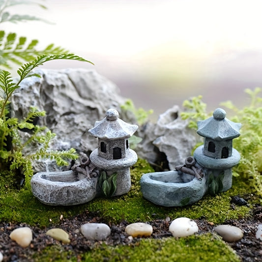 2pcs Set Mini Pool Tower Ornaments Garden Bonsai Decorations