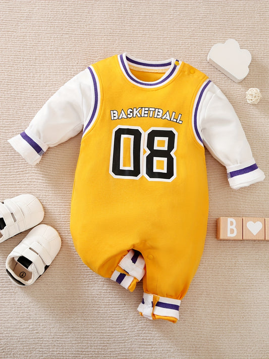 Kids Basketball Style Graphic Romper Long Sleeve Cotton Bodysuit