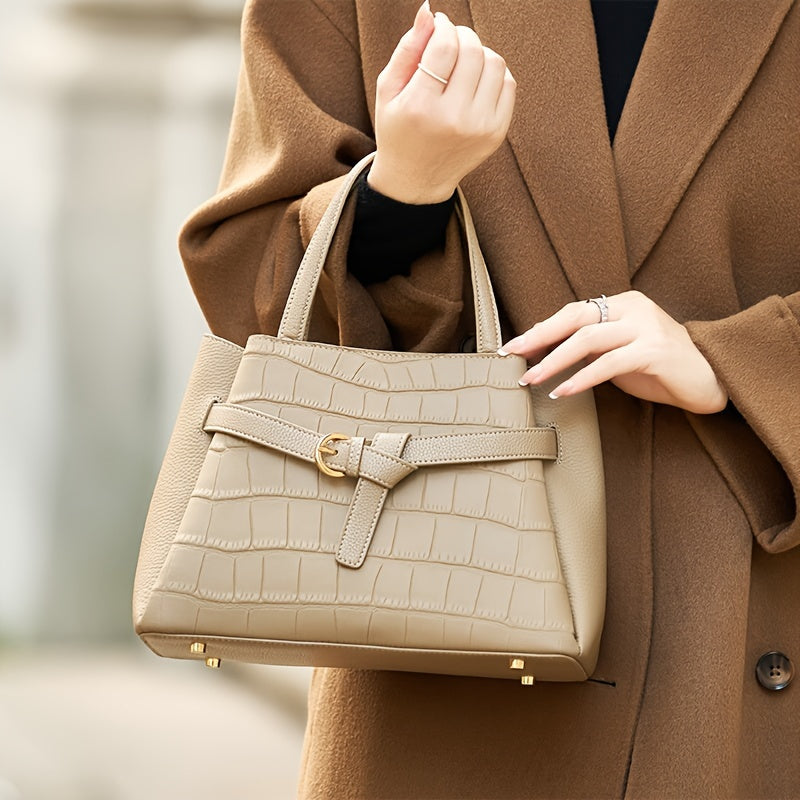 Crocodile Pattern Cowhide Women's Handbag for Commuting