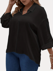  Basic Blouse Women's Plus Plain Turn Down Collar Button Up Shirt