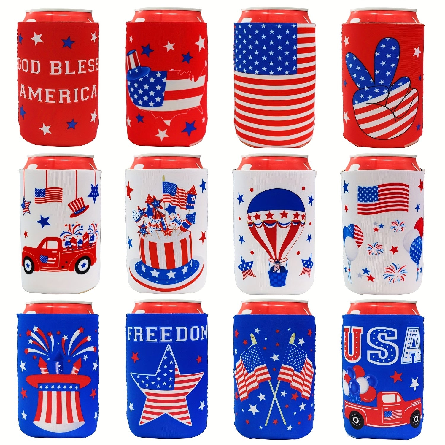 12pcs Pattern Insulated Beer Can Cooler Set for Various Events