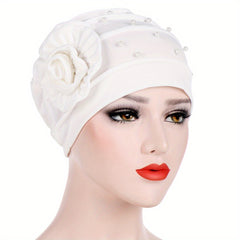 Beaded Turban Cap Solid Pleated Head Wraps Classic Elastic Hijab