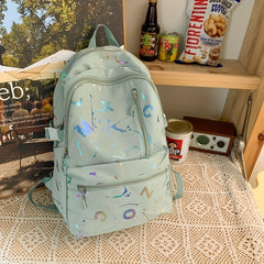 Holographic Letter Print Backpack Preppy Style School Bag