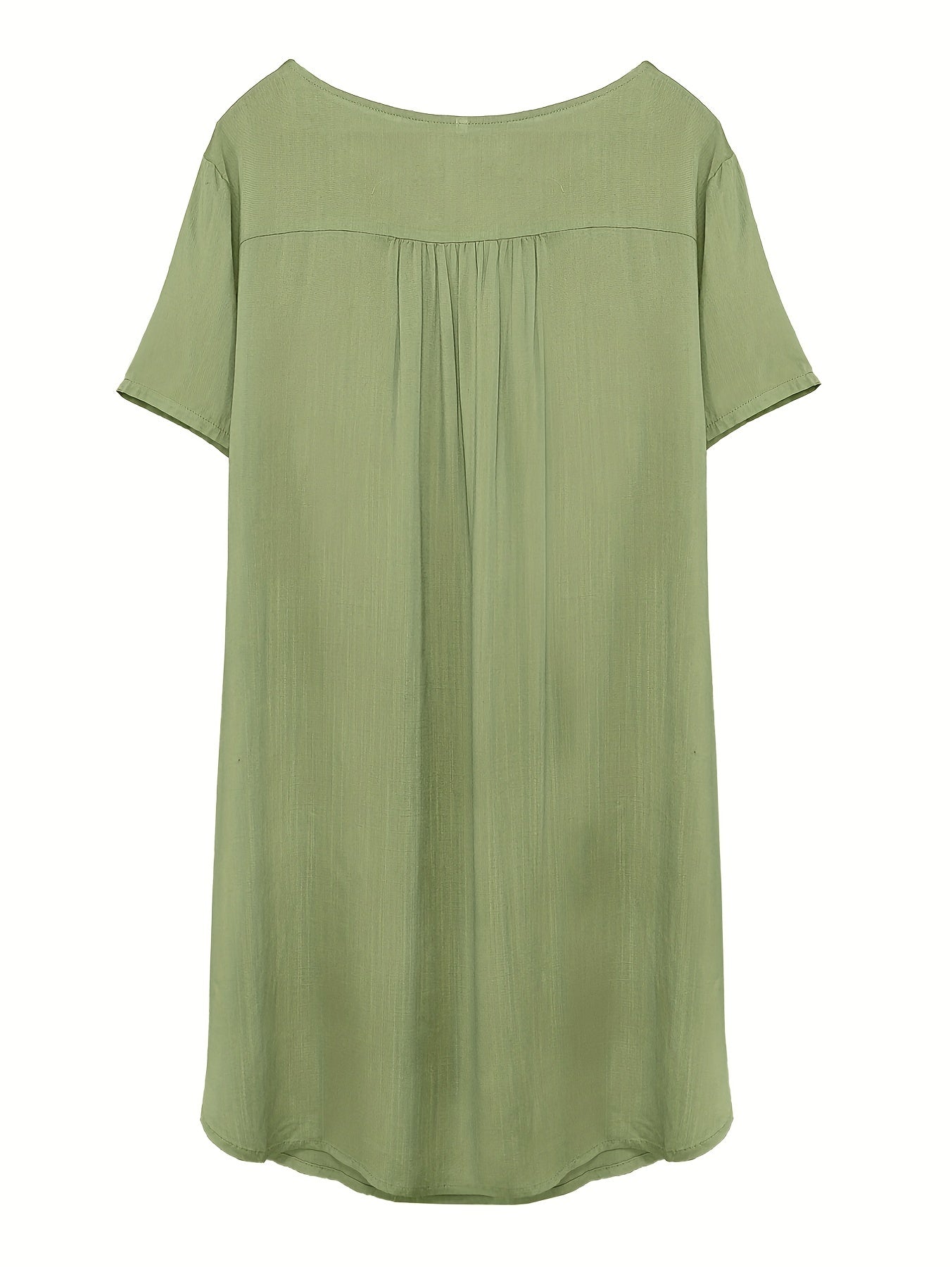 Plus Size Plain Notched Neck Short Sleeve Dress