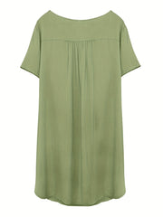 Plus Size Plain Notched Neck Short Sleeve Dress