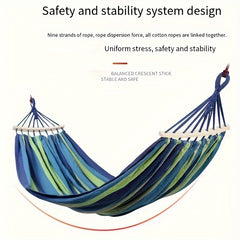 Portable Canvas Hammock with Curved Wooden Stick for Outdoor Camping