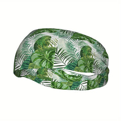 Tropical Leaf Sports Headband Sweat Wicking Stretchy Polyester Green