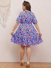 Ditsy Floral Print Butterfly Sleeve A Line Dress