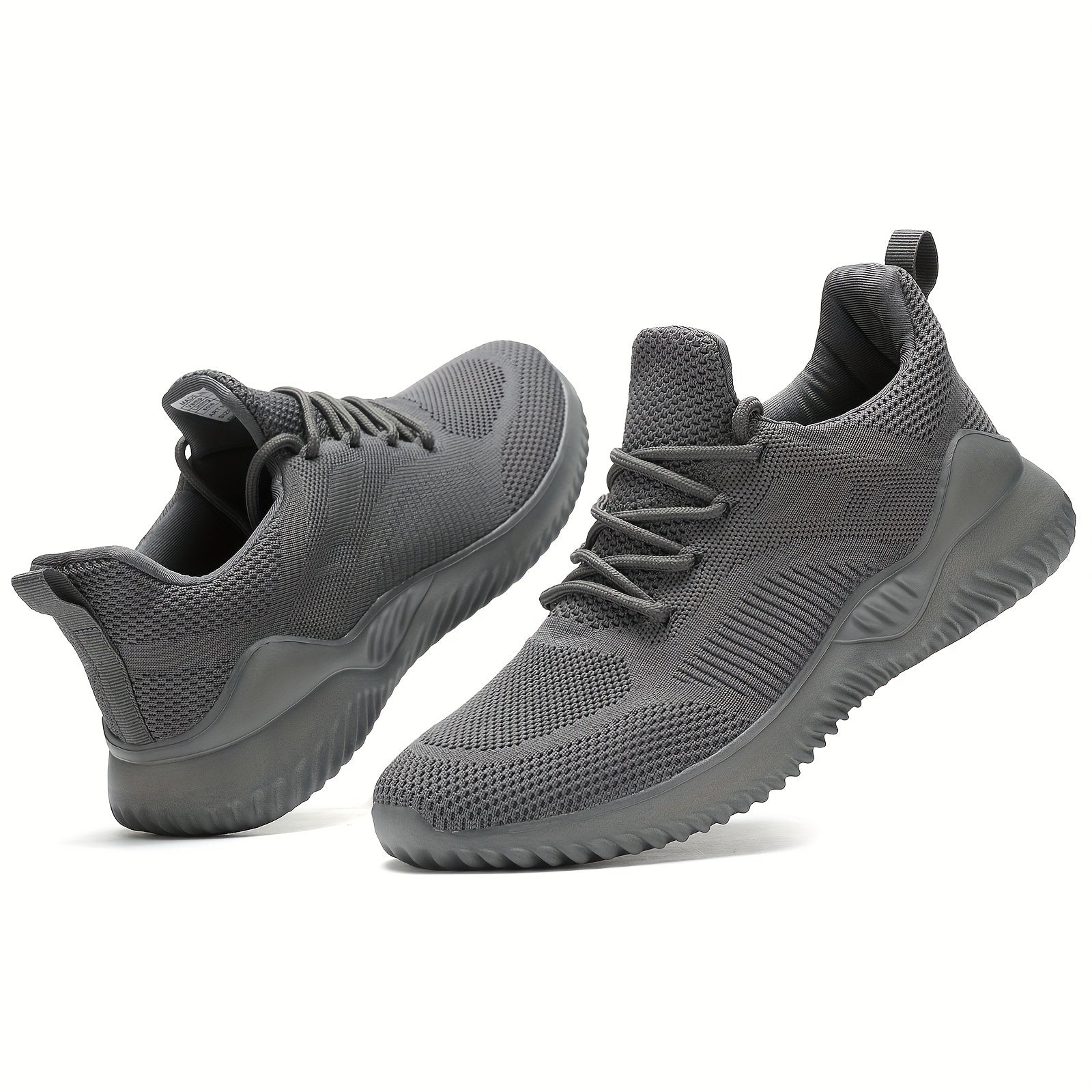 Men's Solid Running Shoes Breathable Woven Knit Sneakers
