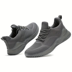 Men's Solid Running Shoes Breathable Woven Knit Sneakers