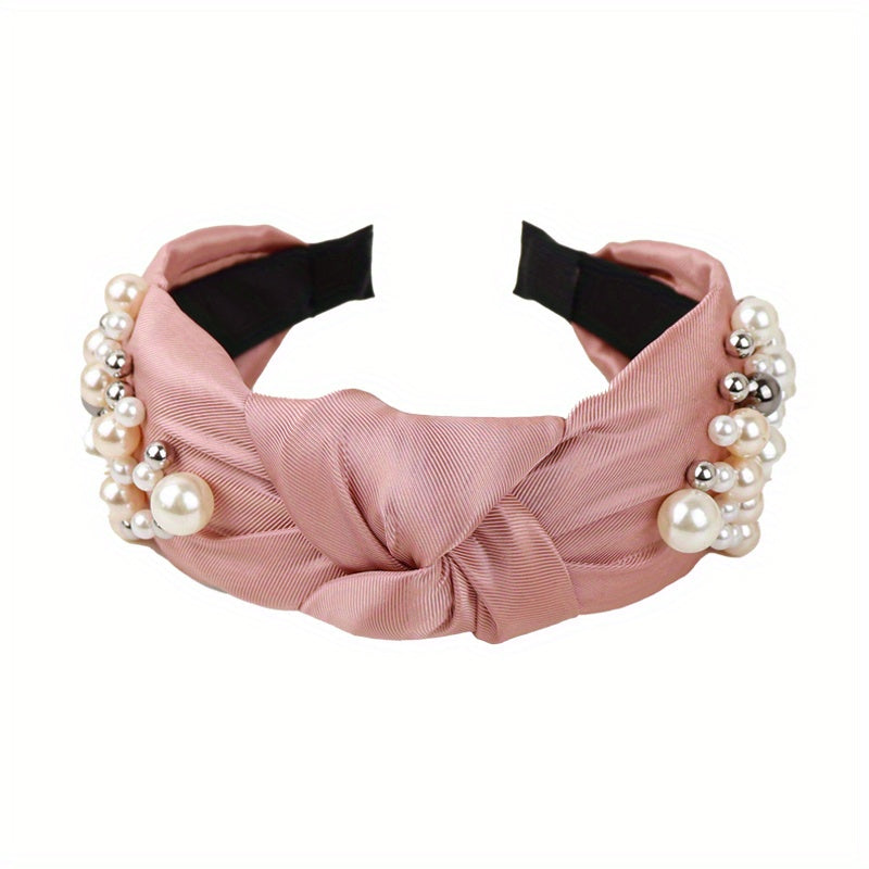 Faux Pearl Headband Knotted Cross Hair Hoop Hair Accessories For Women Girls