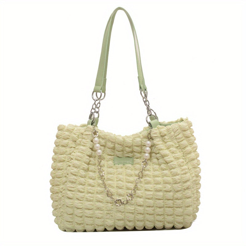 Pleated Bubbles Pearl Tote Bag Nylon Lightweight Shoulder Bag