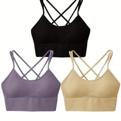 3pcs Criss Cross Back Sports Bras Comfy Breathable Running Workout Bra