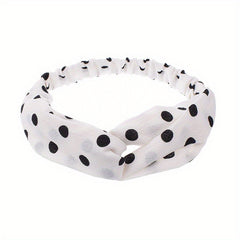 Polka Dotted Twisted Fabric Elastic Headband Soft Hair Band
