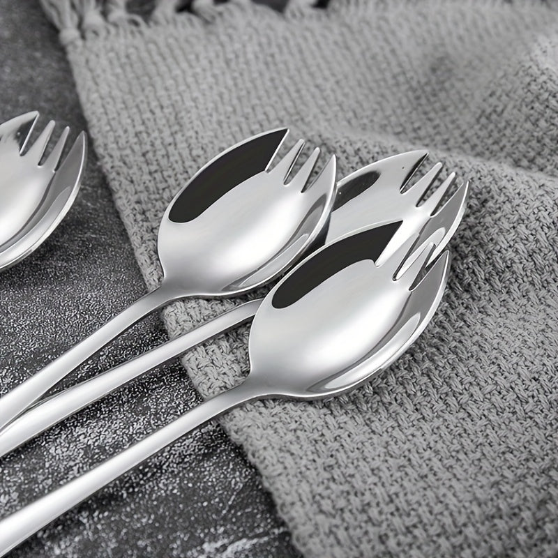 4PCS Stainless Steel Spork Salad Spoon Fork Honey Dessert Ice Cream Scoop Fork