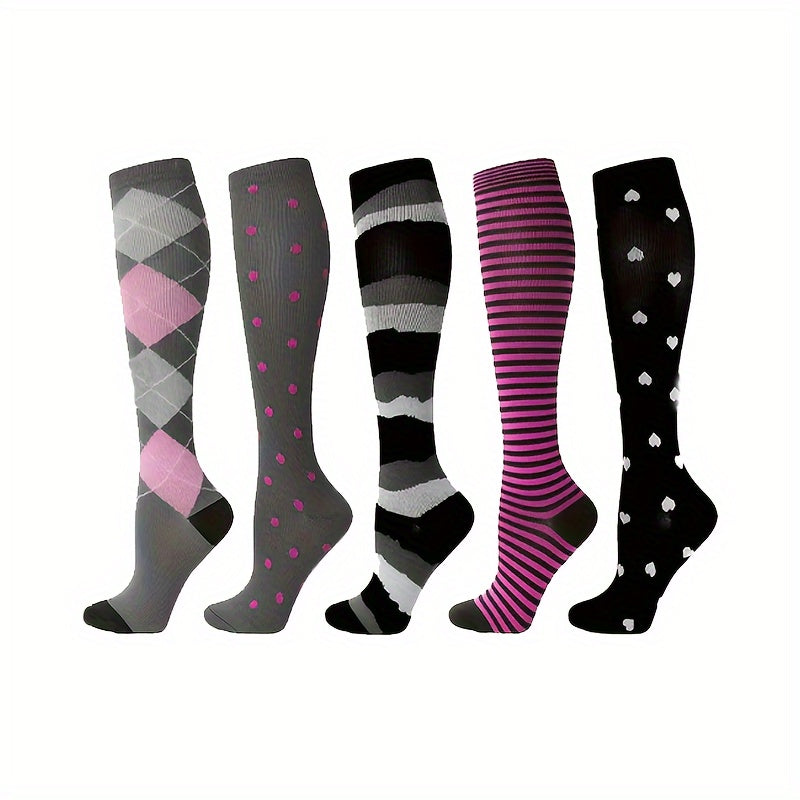5 Pairs Compression Socks for Women Men 10-20 mmHg Knee High Compression Socks