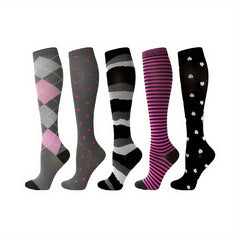 5 Pairs Compression Socks for Women Men 10-20 mmHg Knee High Compression Socks
