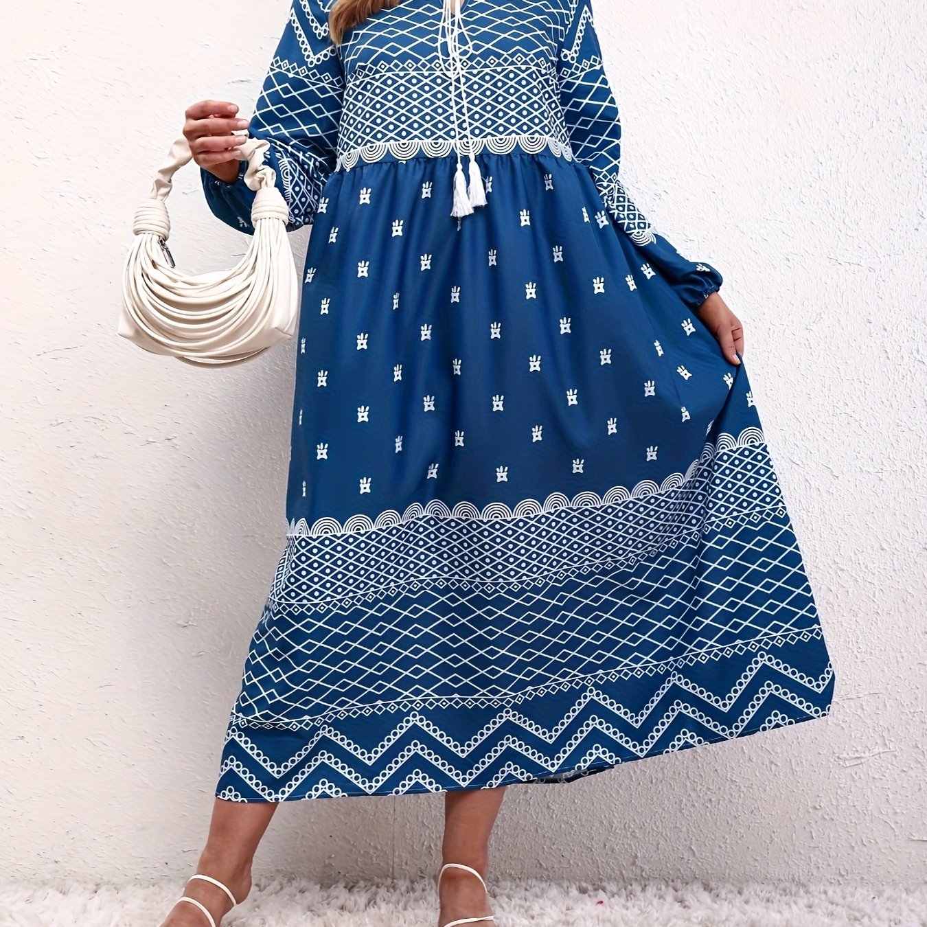  Colorblock Geometric Print Casual Dress